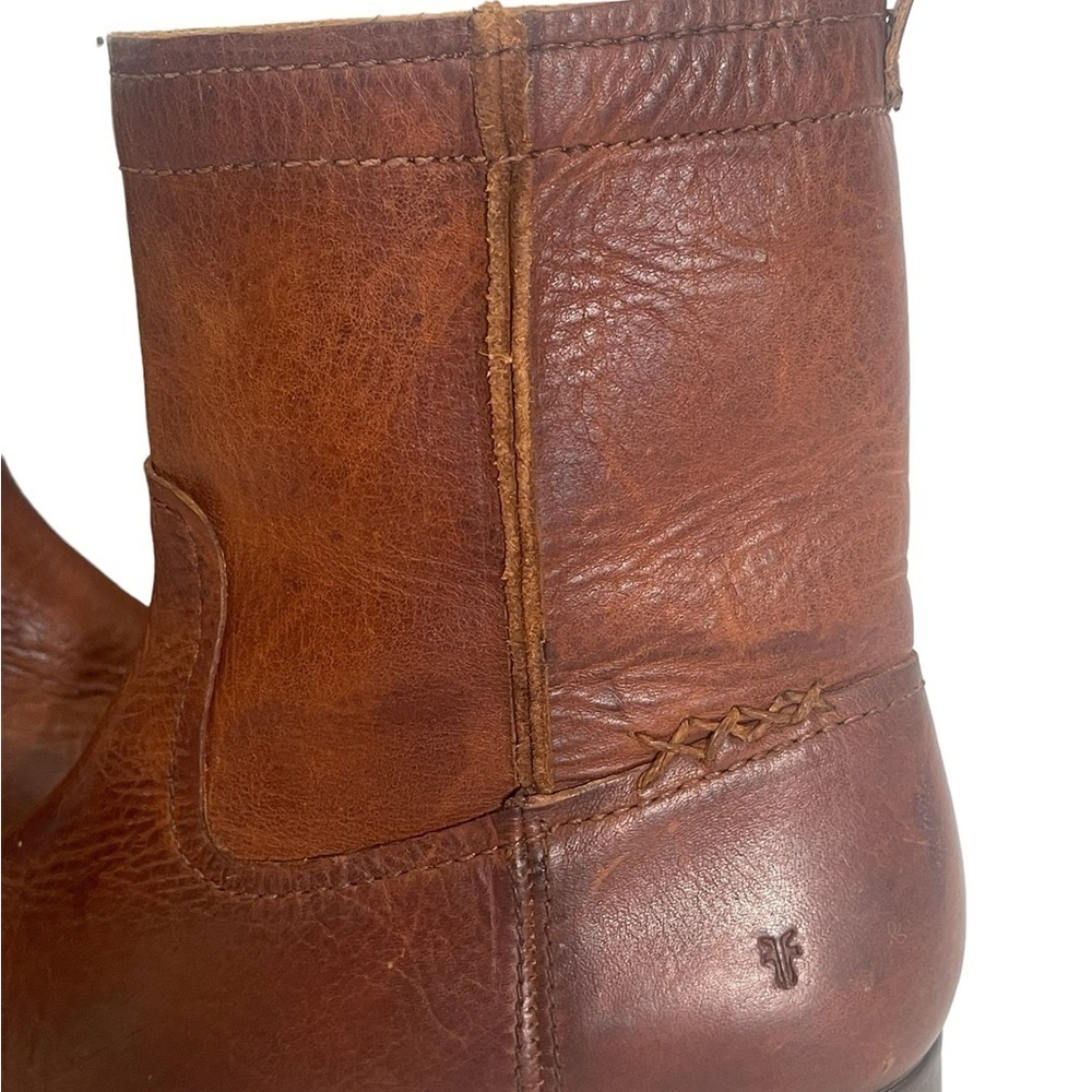 Frye Cara Short Women's Cognac Brown Leather Ankle Boot Pull On Size 8 B - Picture 7 of 14